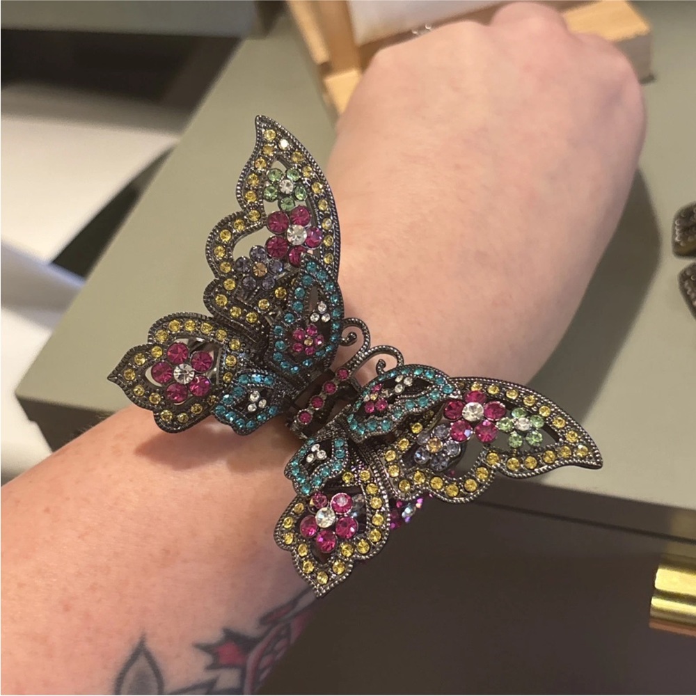Vintage Rhinestone And Crystal Articulated Butterfly Cuff
